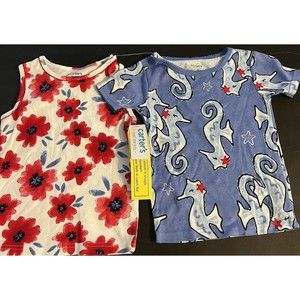 2 Pack Carter's Just One You Girls 4T Shirts. Floral And Sea Horses. NWT